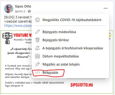 facebook poszt beágyazás kiválasztása