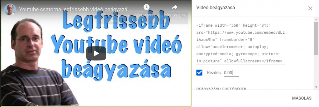 youtube videó beágyazásához a HTML kód lekérése