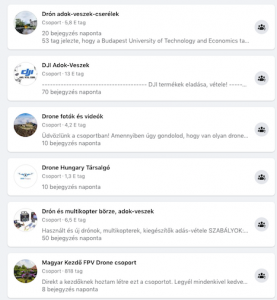 drón Facebook csoport a Facebook keresőben